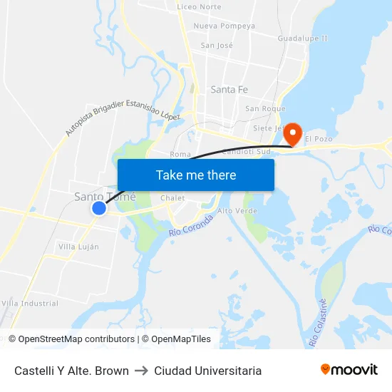 Castelli Y Alte. Brown to Ciudad Universitaria map