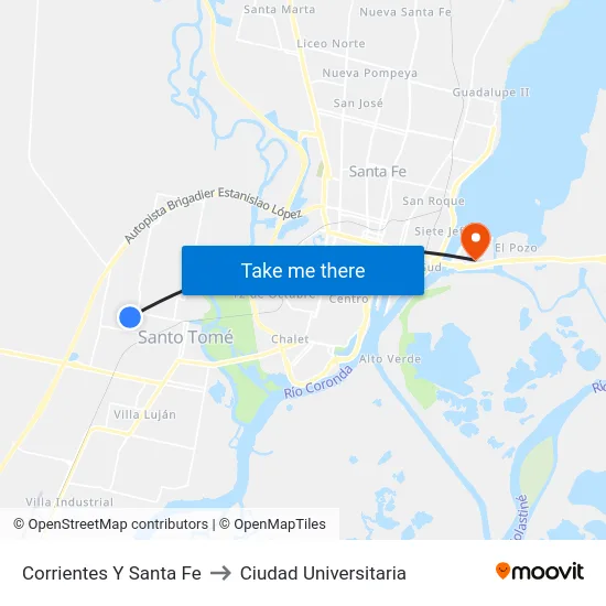 Corrientes Y Santa Fe to Ciudad Universitaria map