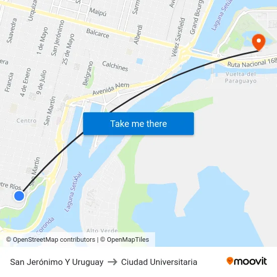 San Jerónimo Y Uruguay to Ciudad Universitaria map