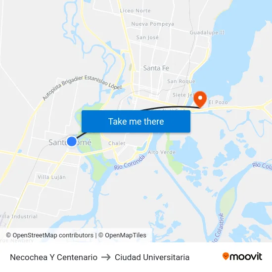 Necochea Y Centenario to Ciudad Universitaria map