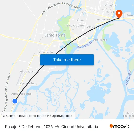 Pasaje 3 De Febrero, 1026 to Ciudad Universitaria map