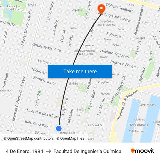 4 De Enero, 1994 to Facultad De Ingeniería Química map