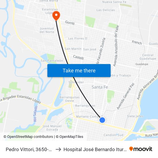 Pedro Vittori, 3650-3698 to Hospital José Bernardo Iturraspe map