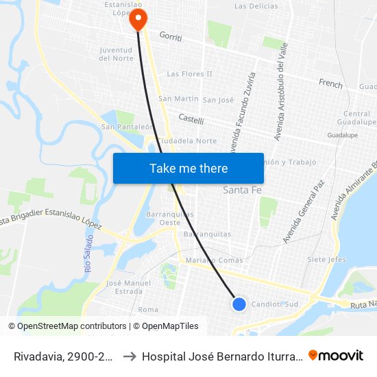 Rivadavia, 2900-2998 to Hospital José Bernardo Iturraspe map