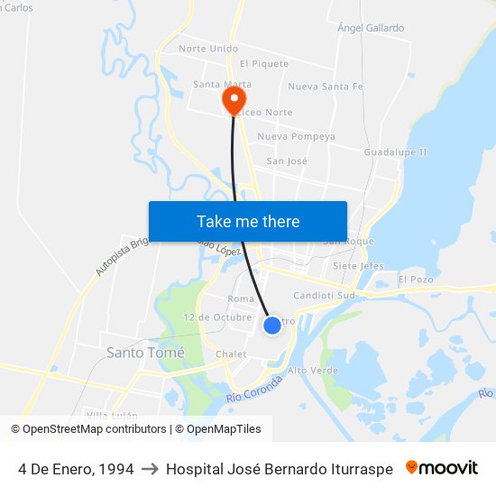 4 De Enero, 1994 to Hospital José Bernardo Iturraspe map