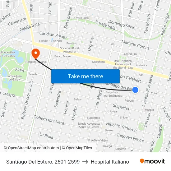 Santiago Del Estero, 2501-2599 to Hospital Italiano map