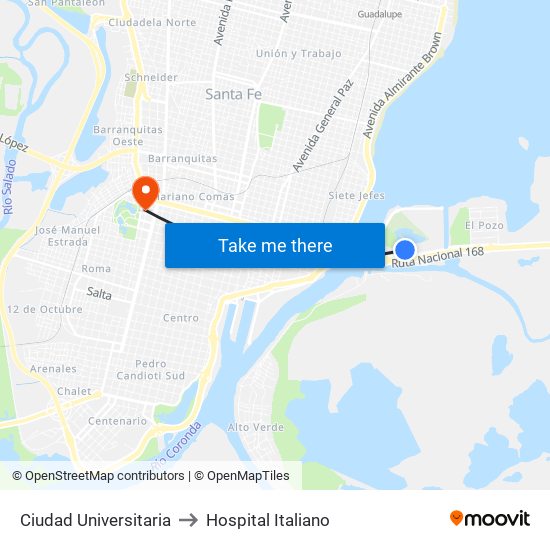 Ciudad Universitaria to Hospital Italiano map