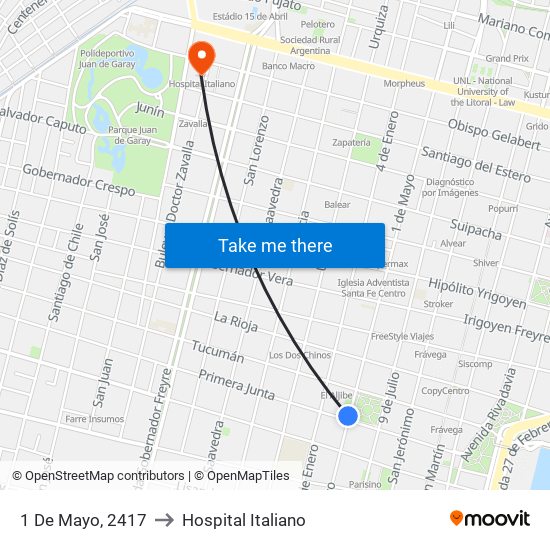 1 De Mayo, 2417 to Hospital Italiano map