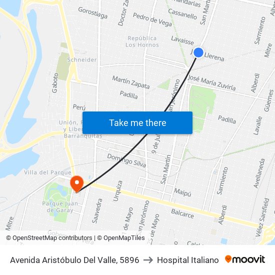 Avenida Aristóbulo Del Valle, 5896 to Hospital Italiano map