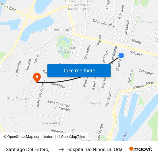 Santiago Del Estero, 2501-2599 to Hospital De Niños Dr. Orlando Alassia map