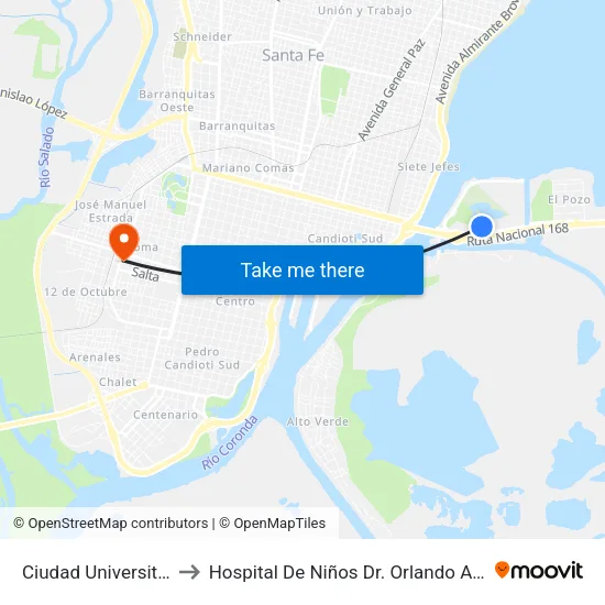 Ciudad Universitaria to Hospital De Niños Dr. Orlando Alassia map