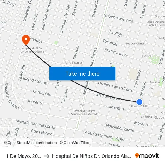 1 De Mayo, 2001 to Hospital De Niños Dr. Orlando Alassia map
