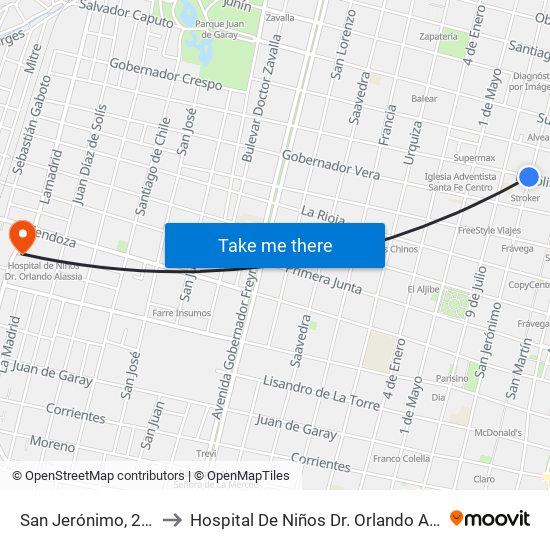 San Jerónimo, 2889 to Hospital De Niños Dr. Orlando Alassia map