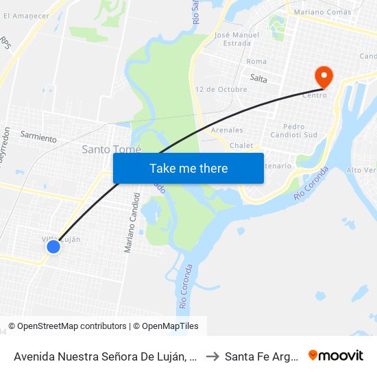 Avenida Nuestra Señora De Luján, 3927-3999 to Santa Fe Argentina map