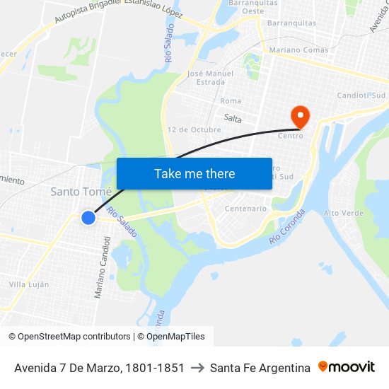 Avenida 7 De Marzo, 1801-1851 to Santa Fe Argentina map