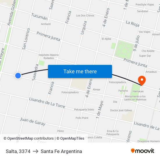 Salta, 3374 to Santa Fe Argentina map