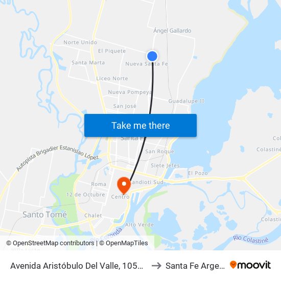 Avenida Aristóbulo Del Valle, 10504-10608 to Santa Fe Argentina map