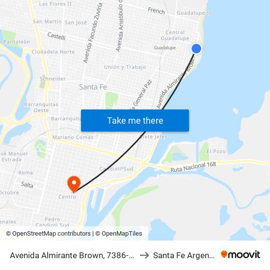 Avenida Almirante Brown, 7386-7400 to Santa Fe Argentina map