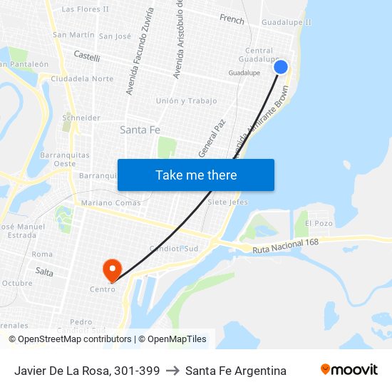 Javier De La Rosa, 301-399 to Santa Fe Argentina map