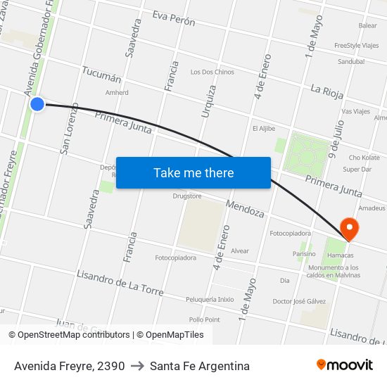 Avenida Freyre, 2390 to Santa Fe Argentina map