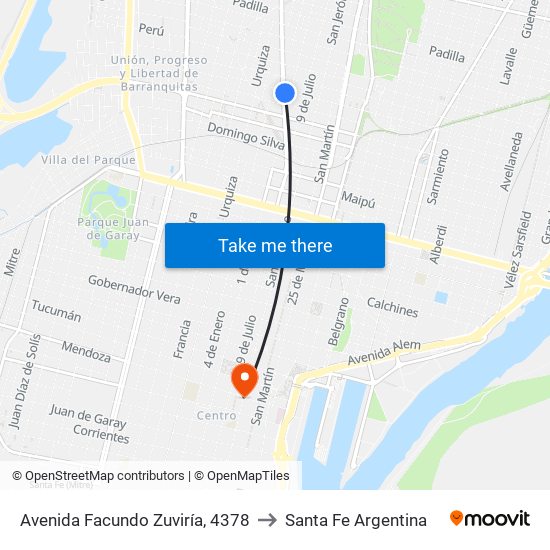 Avenida Facundo Zuviría, 4378 to Santa Fe Argentina map