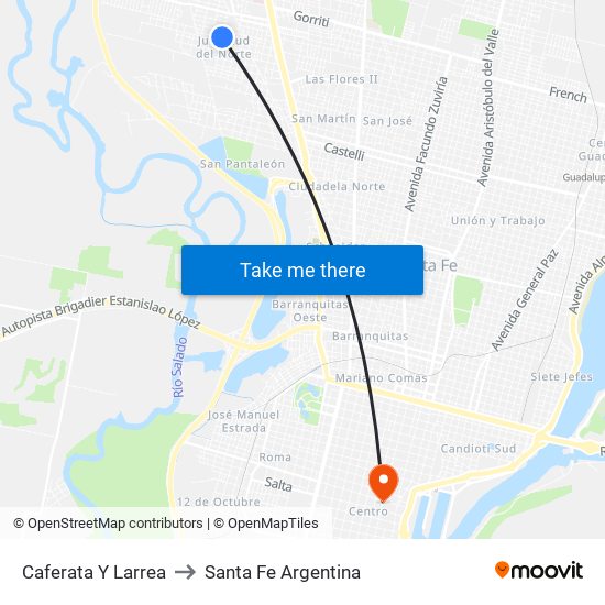 Caferata Y Larrea to Santa Fe Argentina map