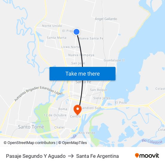 Pasaje Segundo Y Aguado to Santa Fe Argentina map