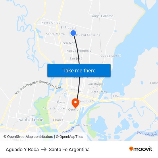 Aguado Y Roca to Santa Fe Argentina map