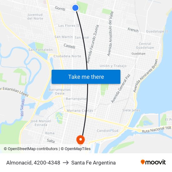 Almonacid, 4200-4348 to Santa Fe Argentina map