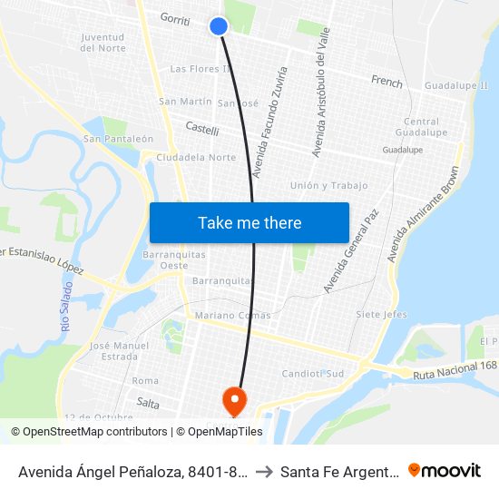 Avenida Ángel Peñaloza, 8401-8429 to Santa Fe Argentina map