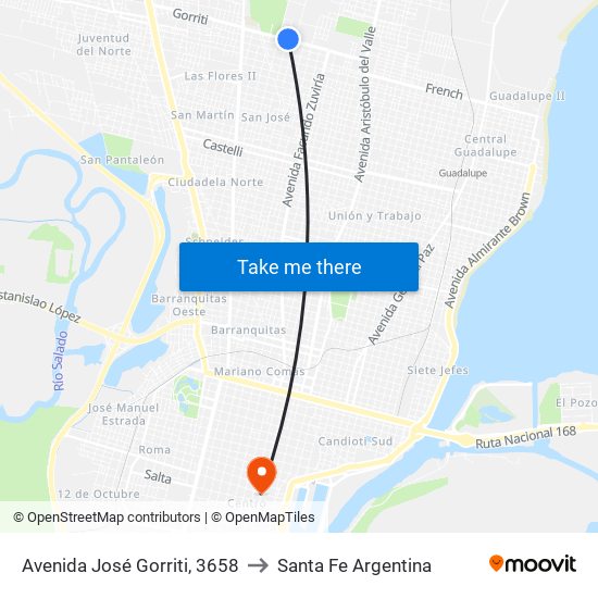 Avenida José Gorriti, 3658 to Santa Fe Argentina map