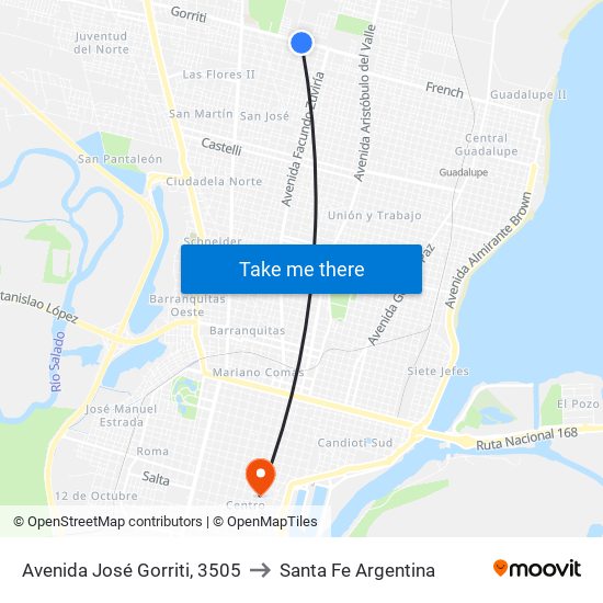 Avenida José Gorriti, 3505 to Santa Fe Argentina map