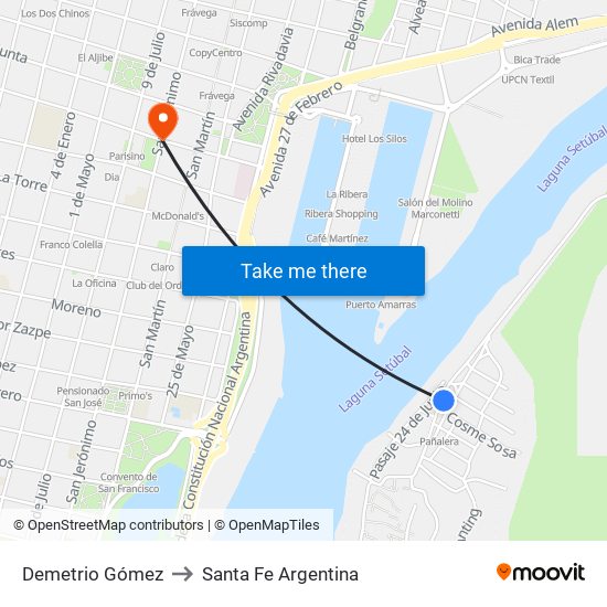 Demetrio Gómez to Santa Fe Argentina map