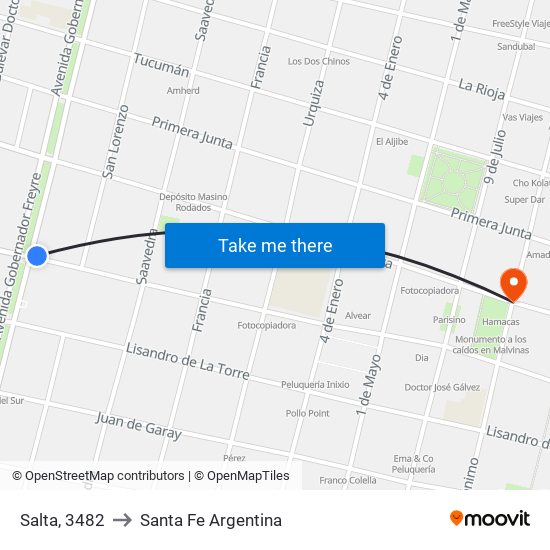 Salta, 3482 to Santa Fe Argentina map