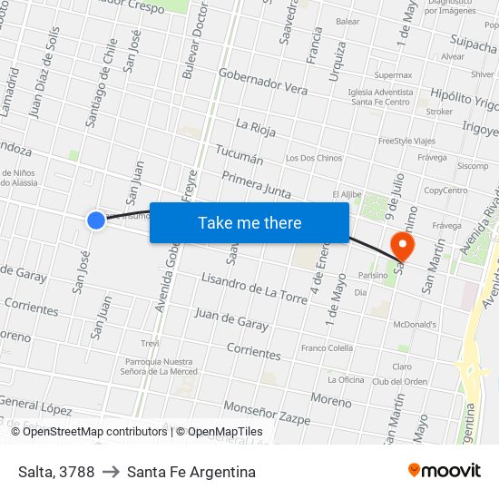 Salta, 3788 to Santa Fe Argentina map