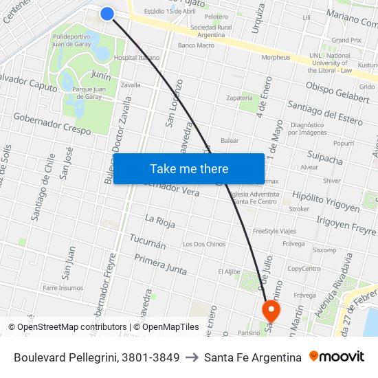 Boulevard Pellegrini, 3801-3849 to Santa Fe Argentina map