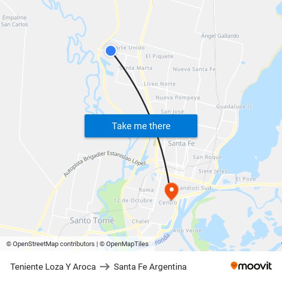 Teniente Loza Y Aroca to Santa Fe Argentina map