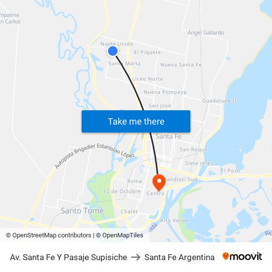 Av. Santa Fe Y Pasaje Supisiche to Santa Fe Argentina map