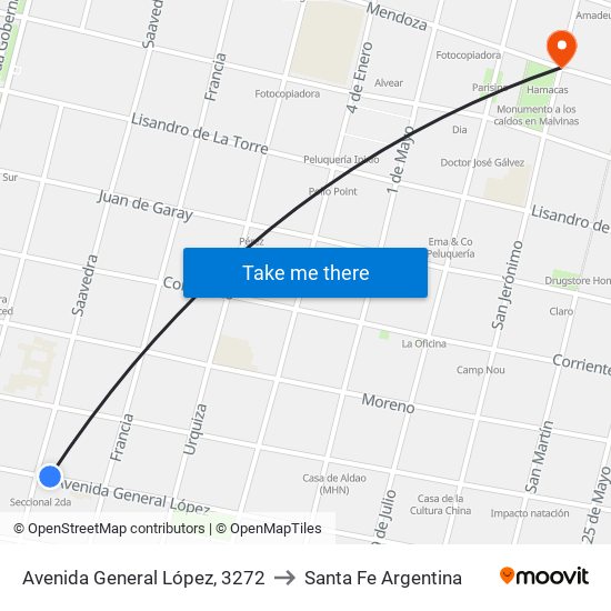 Avenida General López, 3272 to Santa Fe Argentina map