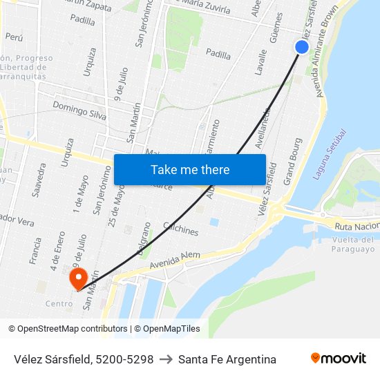 Vélez Sársfield, 5200-5298 to Santa Fe Argentina map