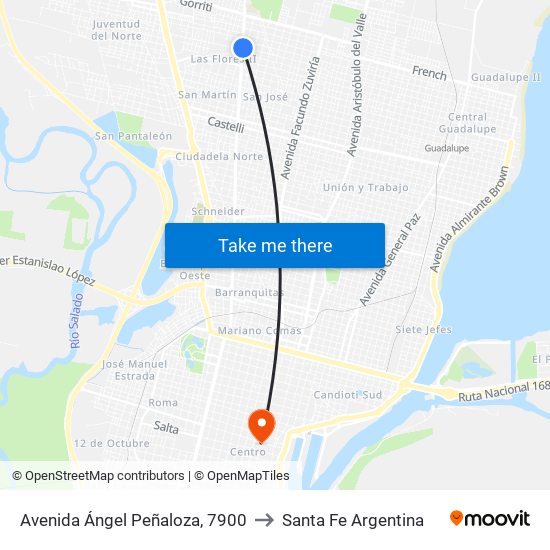 Avenida Ángel Peñaloza, 7900 to Santa Fe Argentina map