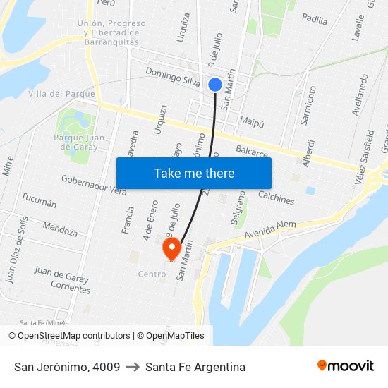 San Jerónimo, 4009 to Santa Fe Argentina map