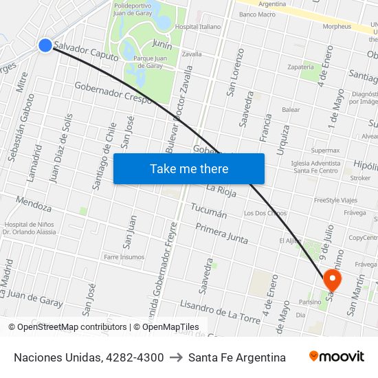 Naciones Unidas, 4282-4300 to Santa Fe Argentina map