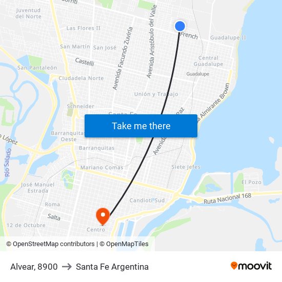 Alvear, 8900 to Santa Fe Argentina map