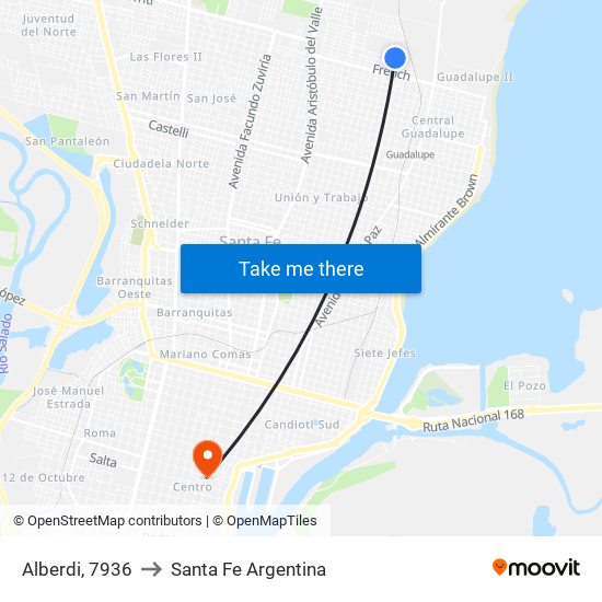 Alberdi, 7936 to Santa Fe Argentina map