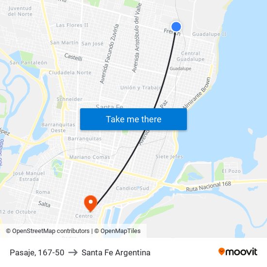 Pasaje, 167-50 to Santa Fe Argentina map