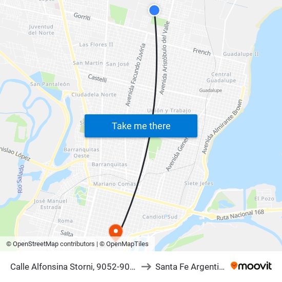 Calle Alfonsina Storni, 9052-9068 to Santa Fe Argentina map