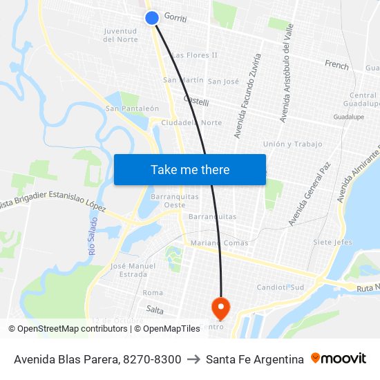Avenida Blas Parera, 8270-8300 to Santa Fe Argentina map