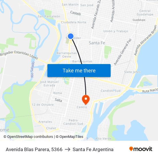 Avenida Blas Parera, 5366 to Santa Fe Argentina map