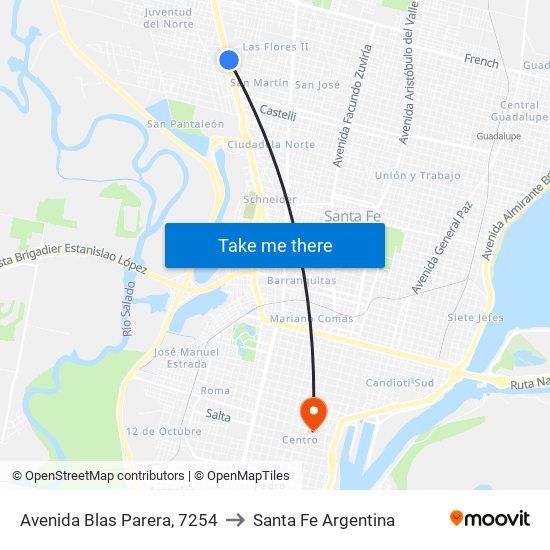 Avenida Blas Parera, 7254 to Santa Fe Argentina map